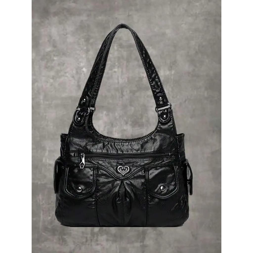 Bolsa Tote Feminina Elegante com Coração Decorativo, Grande Capacidade para Uso Diário, Bolsa de Compras Versátil e Mode