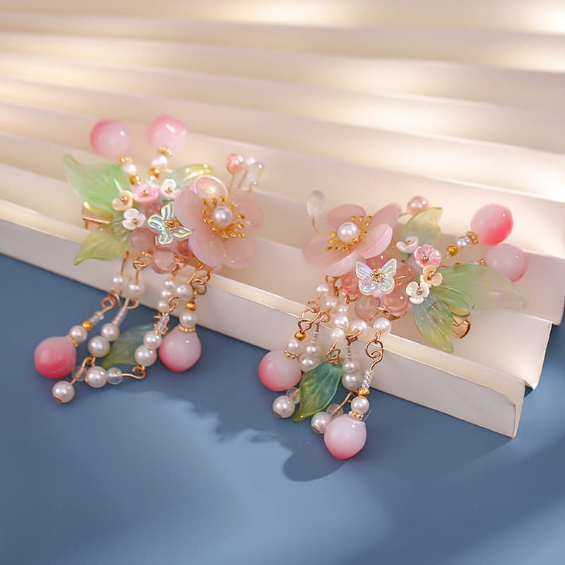 Meninas Flor Hairpin Borla Grampos De Cabelo Estilo Chinês Crianças Com Contas Hairgrips Hanfu Acessórios Para Viagens