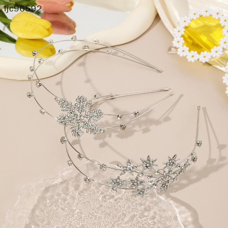 [ljc] Moda Luxo Floco De Neve Strass Hairbands Doce Dupla Camada Oca Estrela Nupcial Acessórios De Cabelo De Casamento [