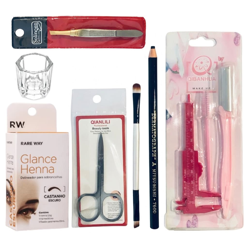Kit Para Design E Marcação De Sobrancelhas Henna Glance Castanho Escuro