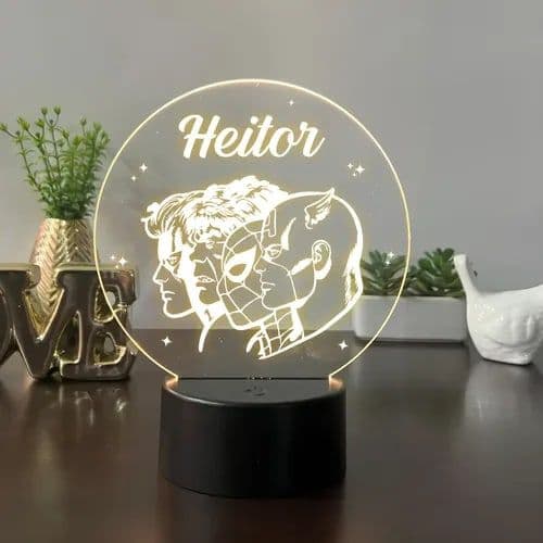 Luminaria Led Infantil Persona Nome Tema Super Herois Branco