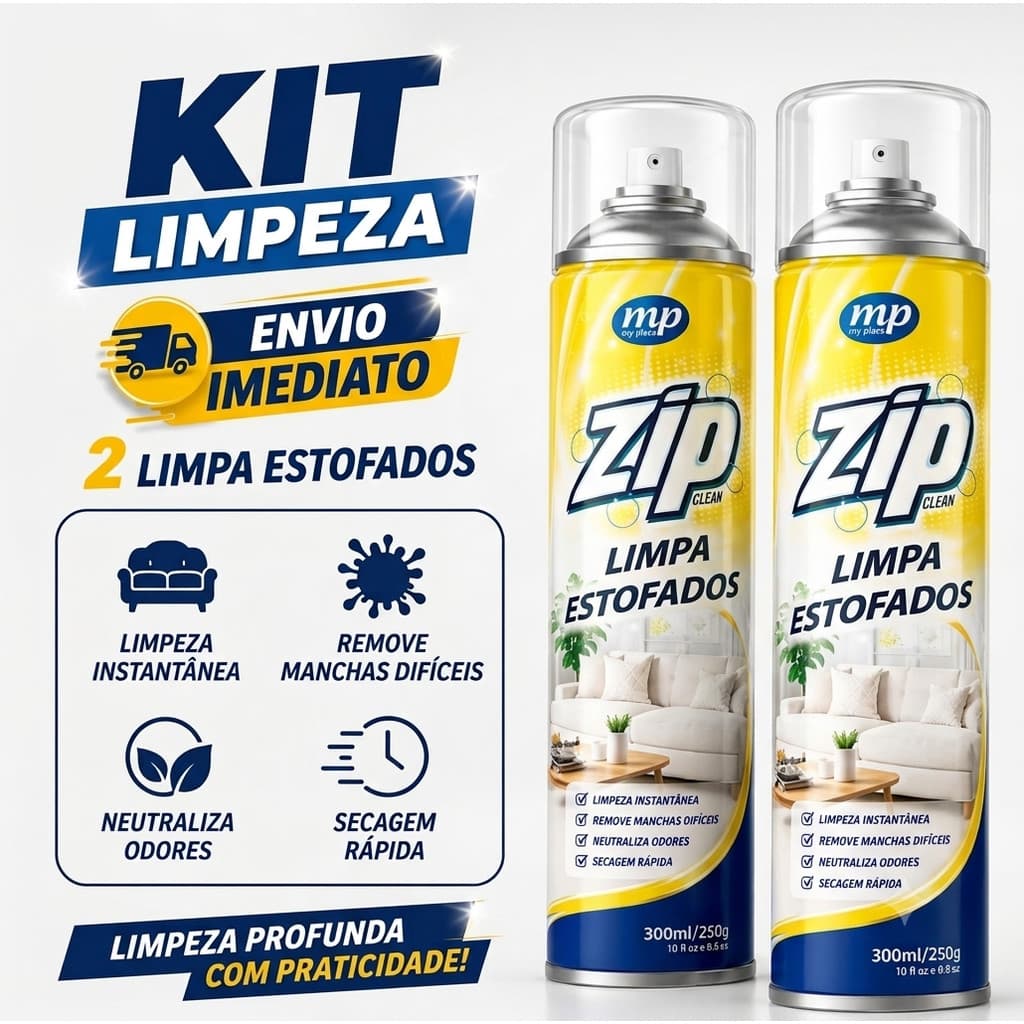 Kit 2 Limpa Estofado Zip Spray 300ml – Remove Sujeira Sofá, Carro, Estofados e Colchão