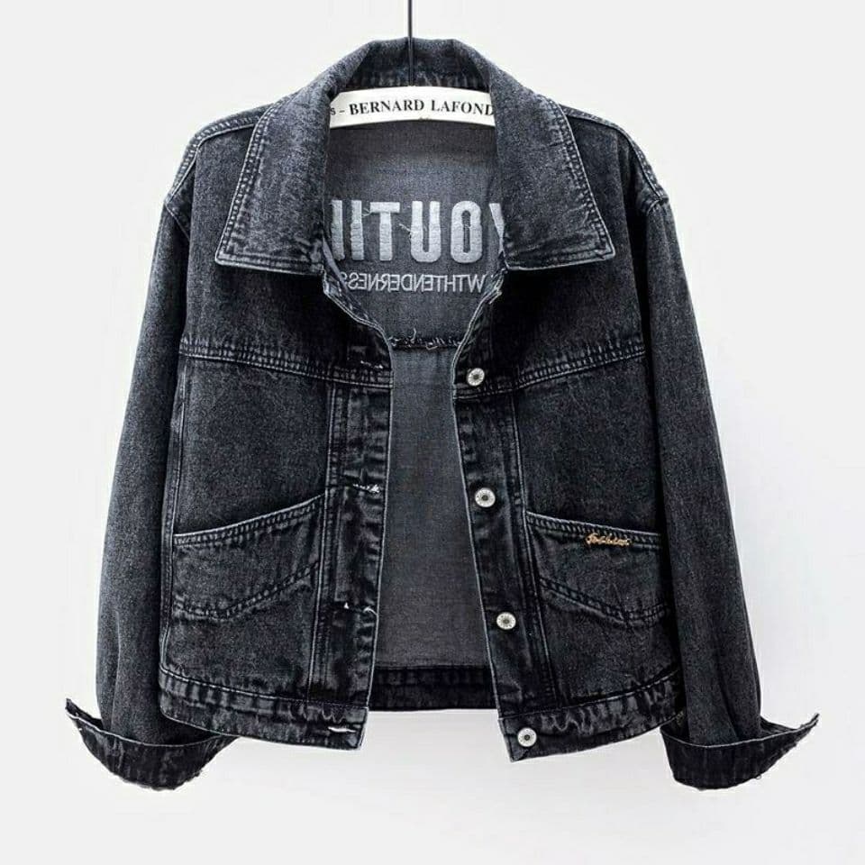 Jaqueta jeans feminina versão coreana solta primavera outono estilo All-Match novo estilo mais magro olhar bordado cor s