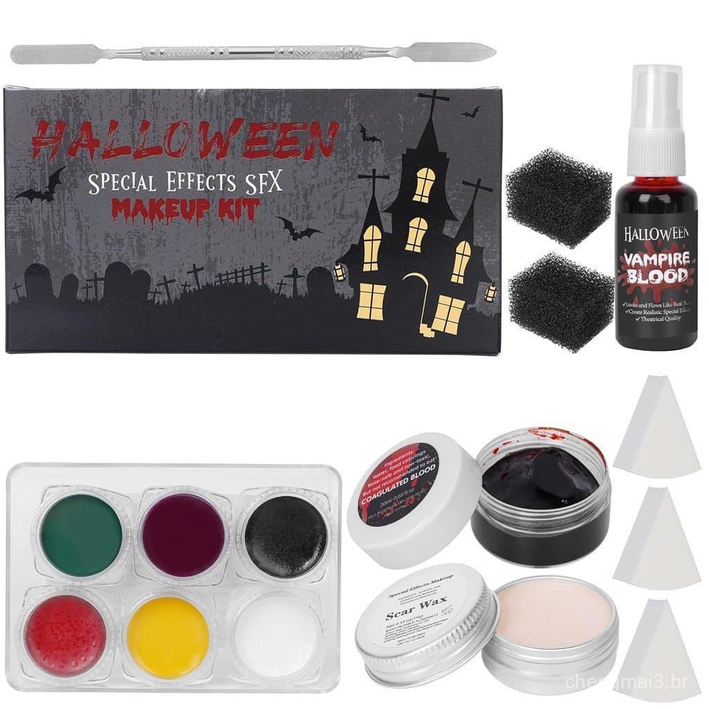Conjunto de maquiagem de zumbi para efeitos especiais de Halloween, paleta de pintura facial e corporal, inclui 6 cores,