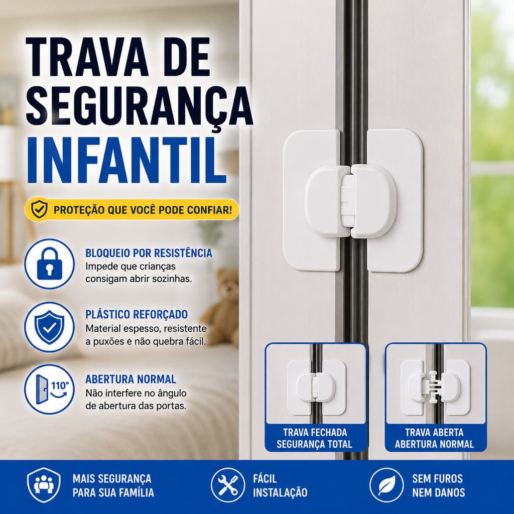 KIt 1/2/3/4 Trava de Segurança Autoadesiva para Armário de Cozinha Proteção Infantil Trava para Geladeira
