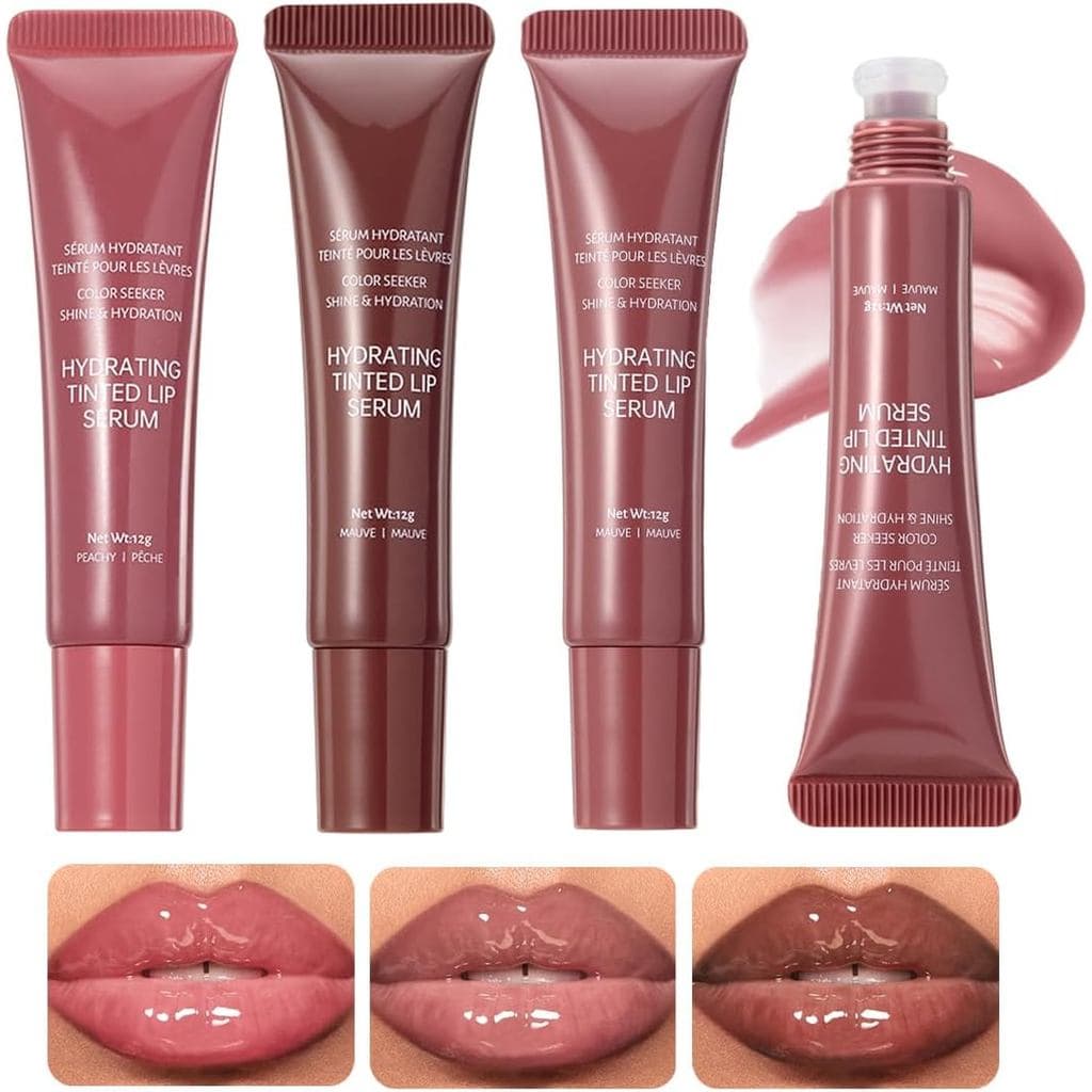 Gloss labial hidratante de 3 cores, batom líquido em gel para mulheres, cor labial nude brilhante e volumizadora.