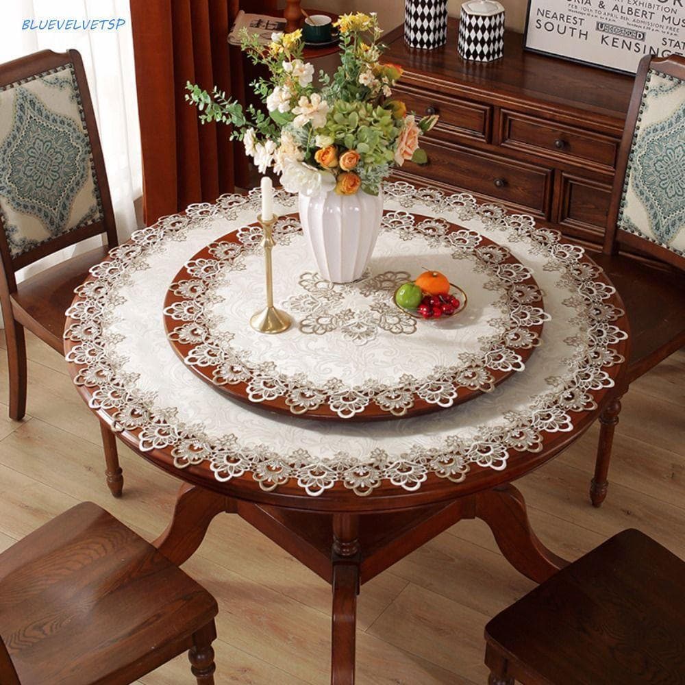 Toalha de Mesa Redonda Luxuosa Feita de Tecido de Renda com Acabamento para Casamento, Capa Anti-Manchas STND