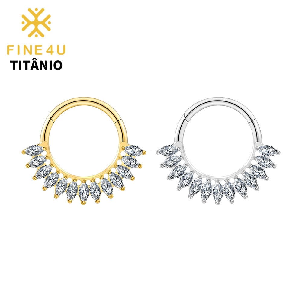 Brinco de Piercing em Liga de Titânio FINE4U, Corte Marquise, Hipoalergênico, 16G, 8/10mm, Peça Única ES2Q QQSX