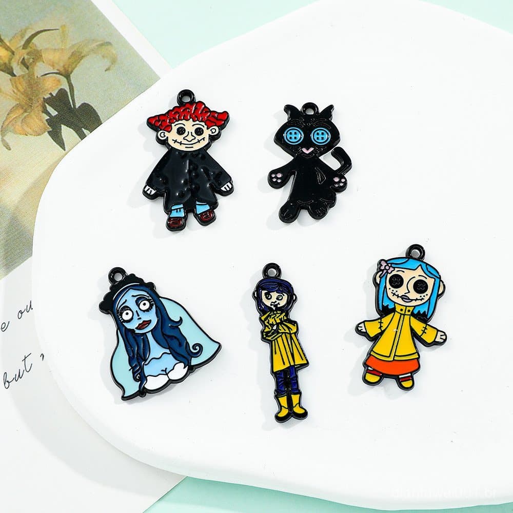Pingente Decorativo de Liga de Esmalte DIY com Tema de Noiva Zumbi de Anime para Halloween