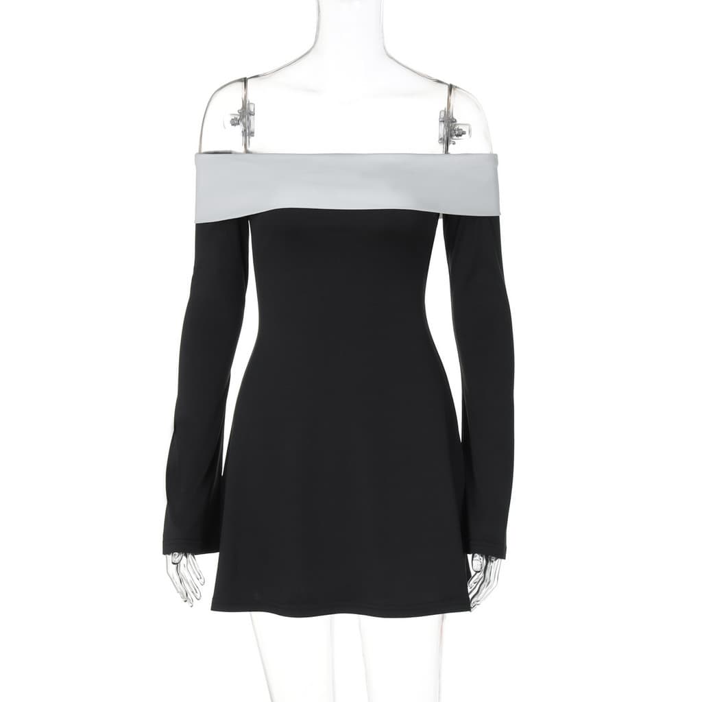 Vestido elegante feminino de estilo francês, com design clássico em blocos de cor, bustiê em camadas, mangas longas e co