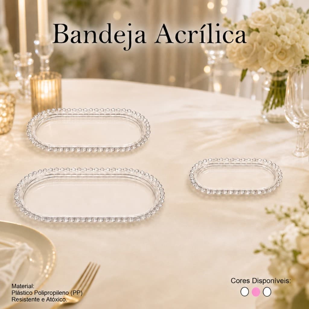 Kit 3 Bandejas para Mesa Posta e Cantinho do Café Design Oval Elegante para Cozinha Doces Festa Acrílico