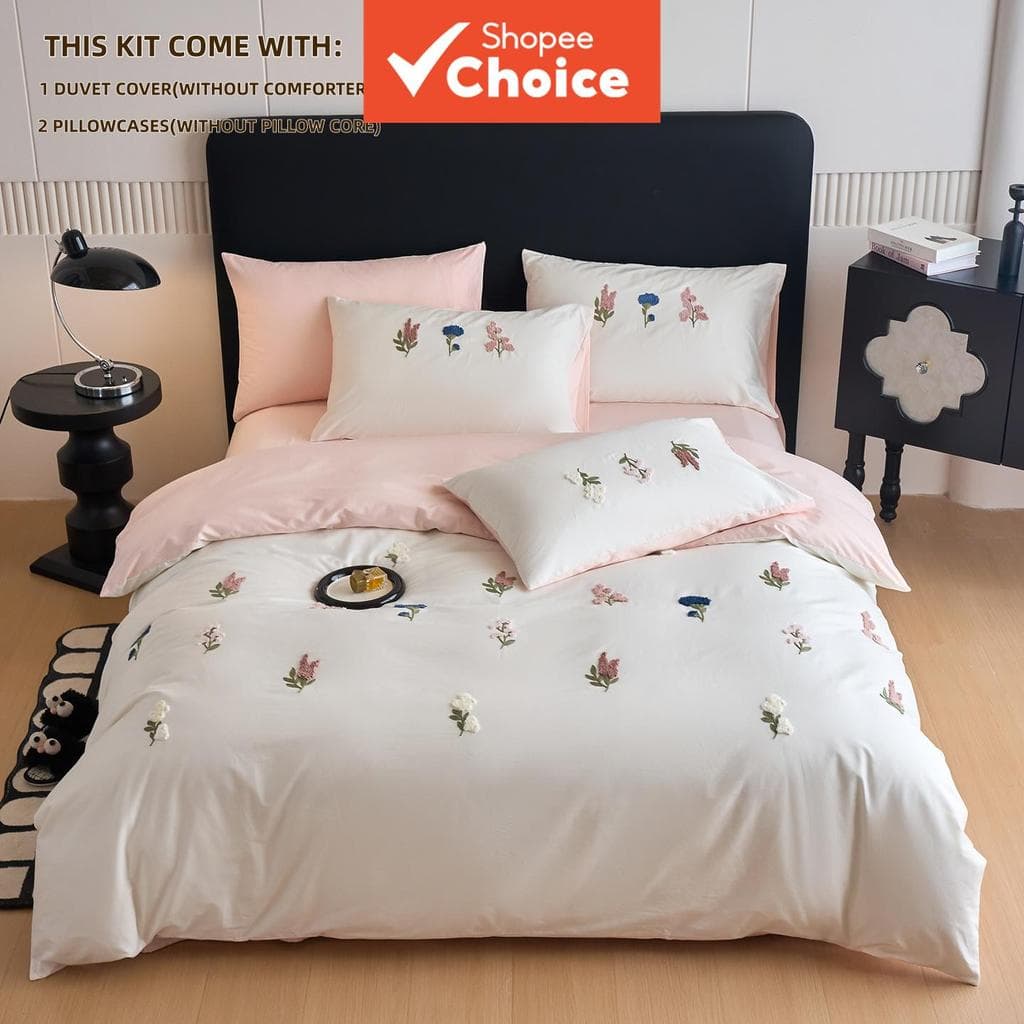 Conjunto de cama bordado de 3 peças, capa de edredom de poliéster, sem enchimento, sem núcleo de travesseiro, tamanho