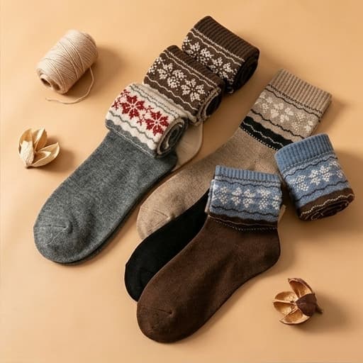 Kit 12 Pares Meia Térmica Feminina Frio Intenso Peluciada Felpudas Cano Médio Acrílico Liso Sem Desfiante Preto Nude