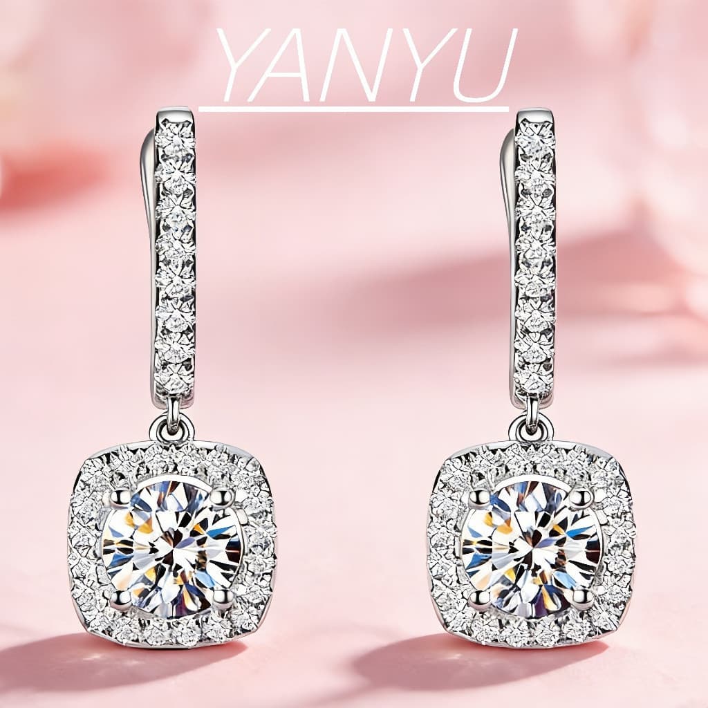 [Prata S925] Brincos Pendentes com Diamante Quadrado ULDO A9HJ