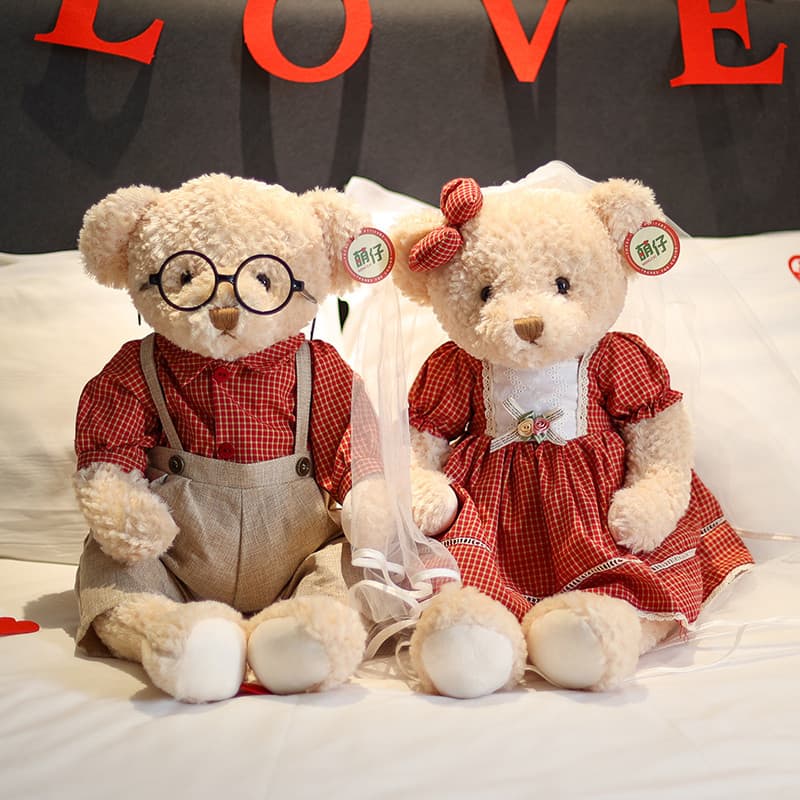 Imprensa cama boneca par boneca casal urso brinquedo de pelúcia casamento celebração presente para amigos namoradas pres