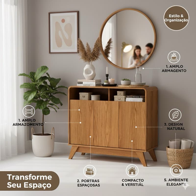 Aparador Buffet Eccos Homme 3 Portas Retrô Classico Sala de Estar - PROMOÇÃO