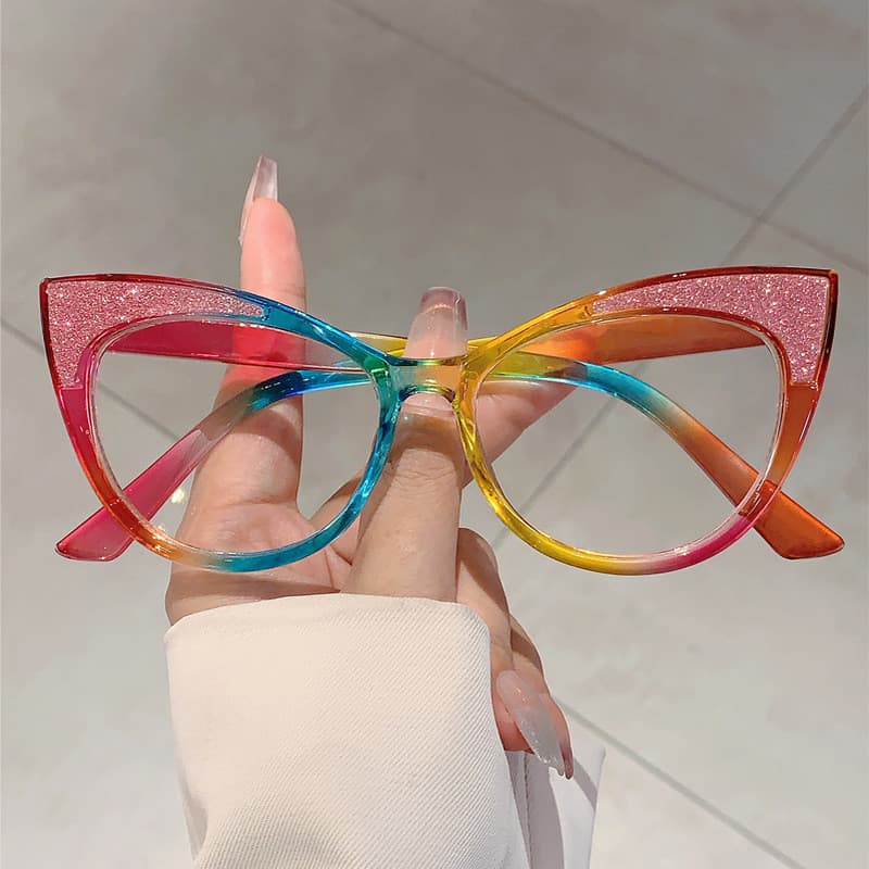 Óculos femininos elegantes de armação grande estilo olho de gato, design luxuoso, proteção contra luz azul, adequados pa