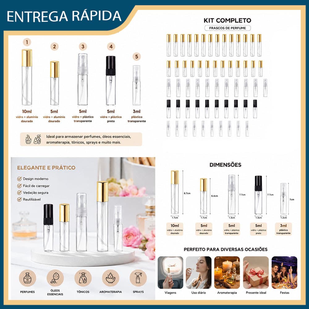 3/5/10ml Borrifador Pequeno Refilável Vidro e Plástico Frasco Perfume Leve para Bolsa Viagem Armazenar Fragrância