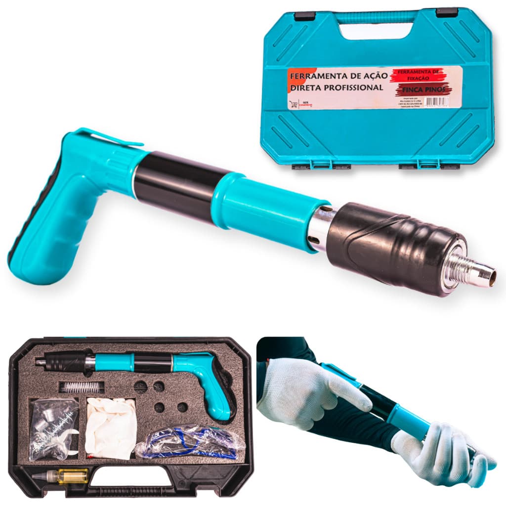 Ferramenta Pistola Manual Fixa Pinos Em Drywall Com Maleta + 100 Pinos