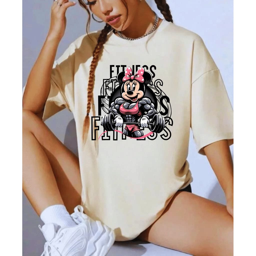 Camiseta Camisa Tshirt Feminina 100% Algodão Casual Oversized Treino Fitness Academia Minie Gym Fit