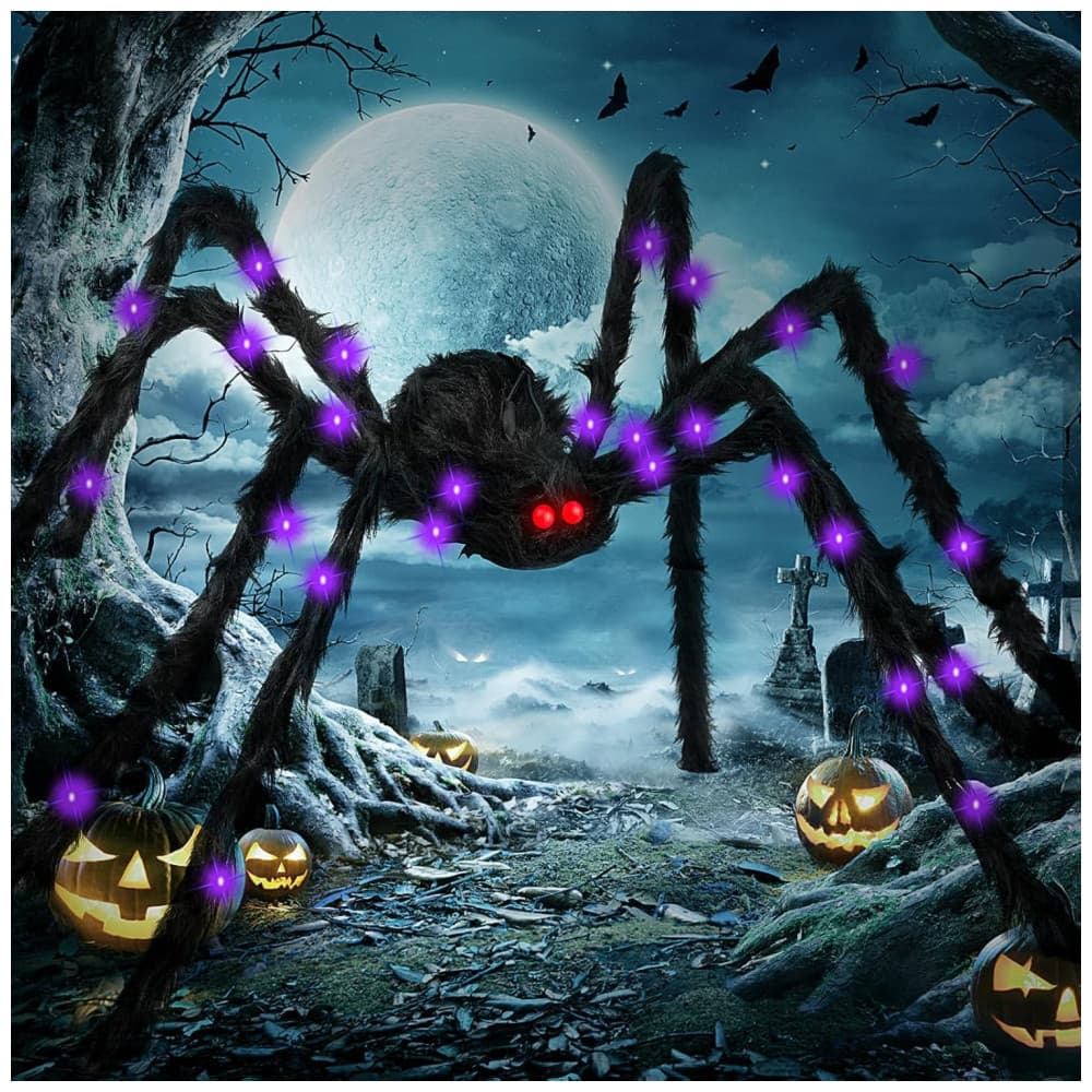 Aranha Gigante Peluda Decoração Horripilante Halloween COM/SEM LED 75CM/120CM