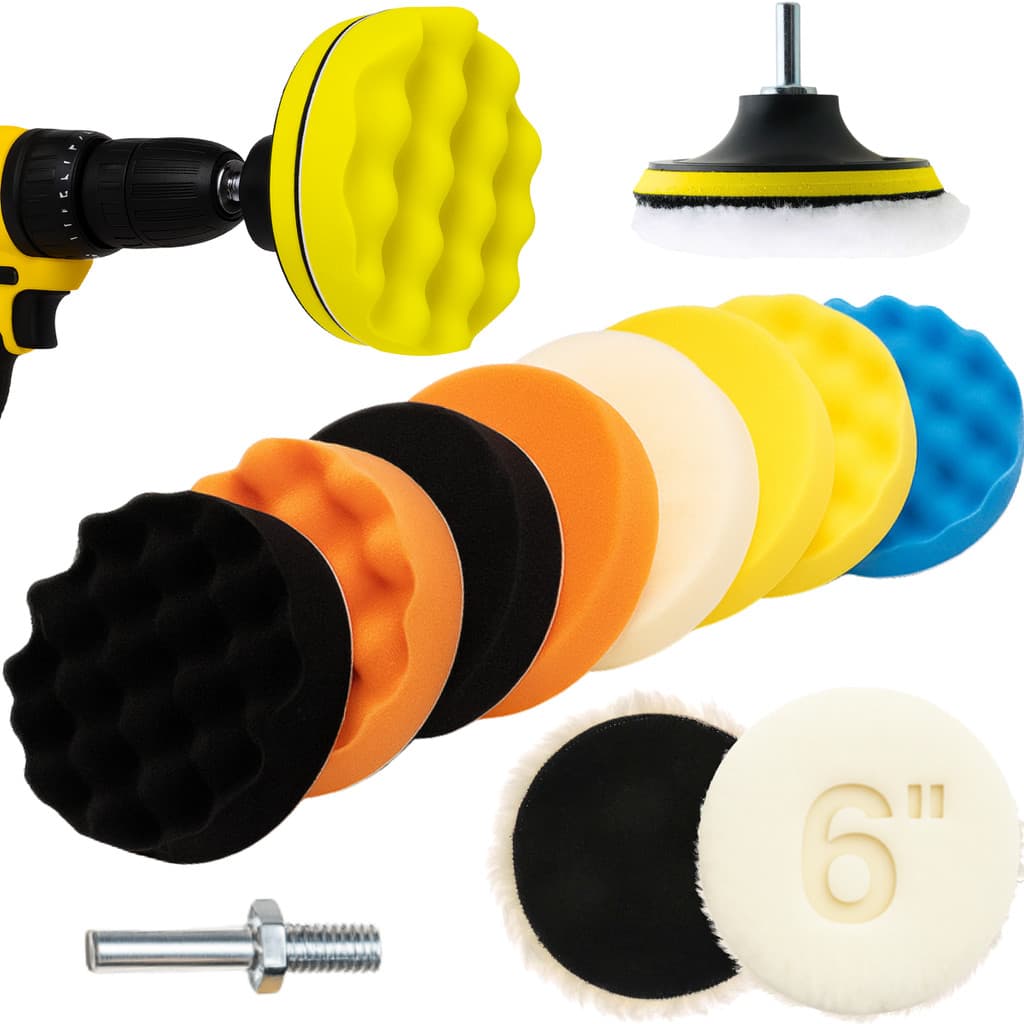 Kit 11 Peças 6 Pol. 150mm Disco Espuma Boina Lã Prato Pino M14 Polimento Automotivo KP19
