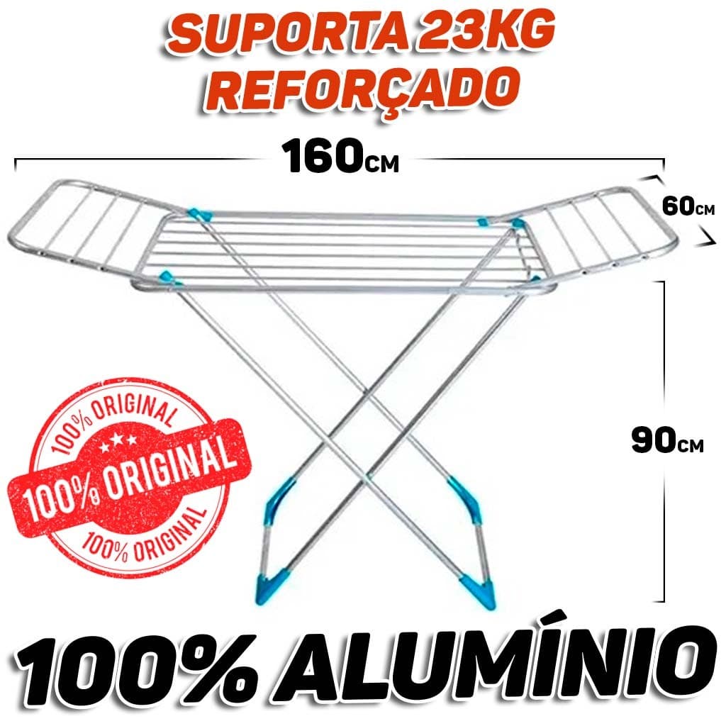 Varal De Chao Com Abas 160cm 100% Aluminio Reforçado Dobrável Grande Retrátil Agrantt