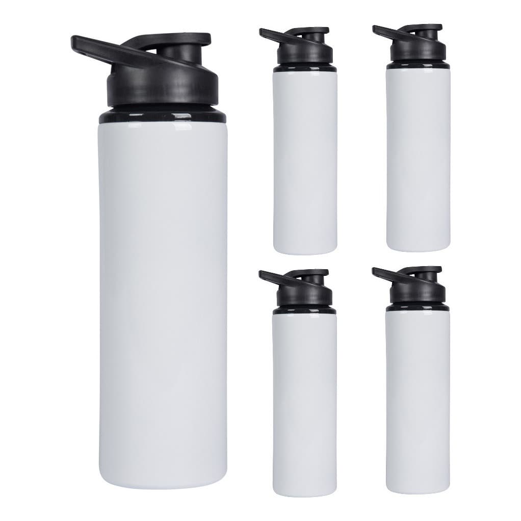 Kit 5 Garrafas Squeeze Para Sublimação Alumínio Branco 750ml