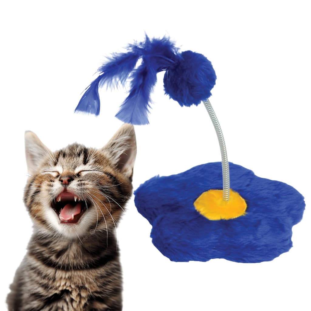 Brinquedo Para Gato Flor Com Pompom Pena Pelúcia São Pet 18x19cm Azul