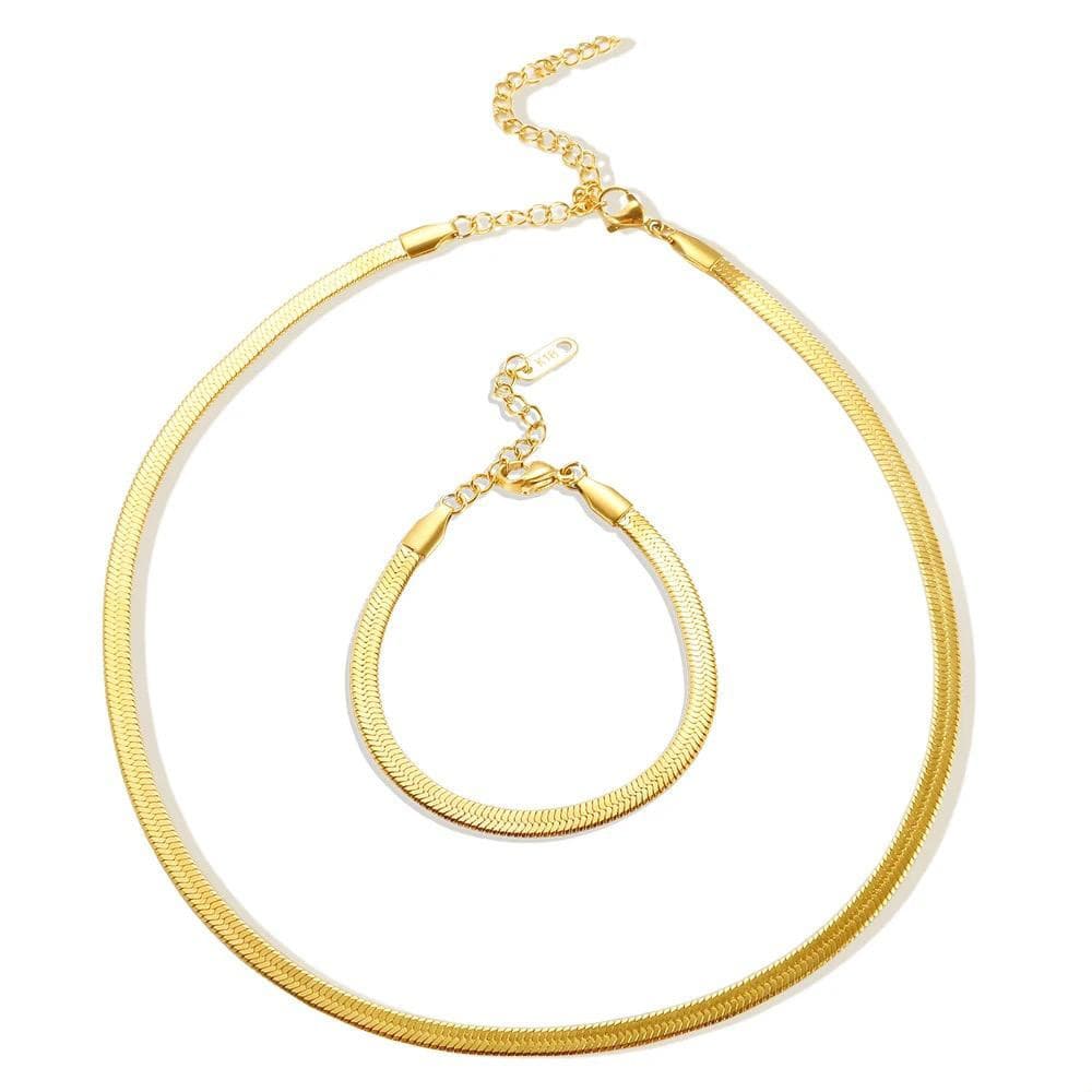 Colar Feminino Aço Inoxidável Laminado Com Pulseira - Promoção