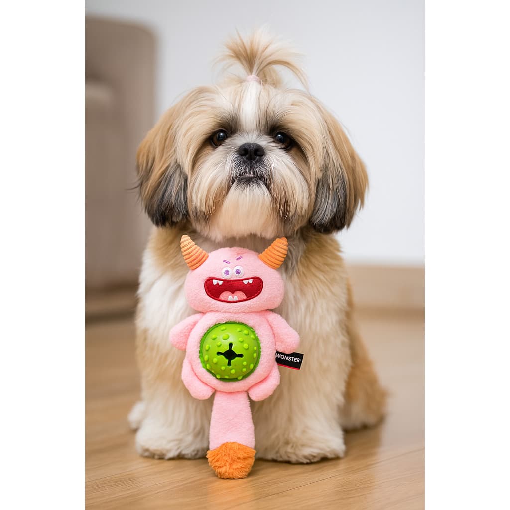 Pelúcia QMonster Monstro Faminto Rosa - Porta Petiscos para cães