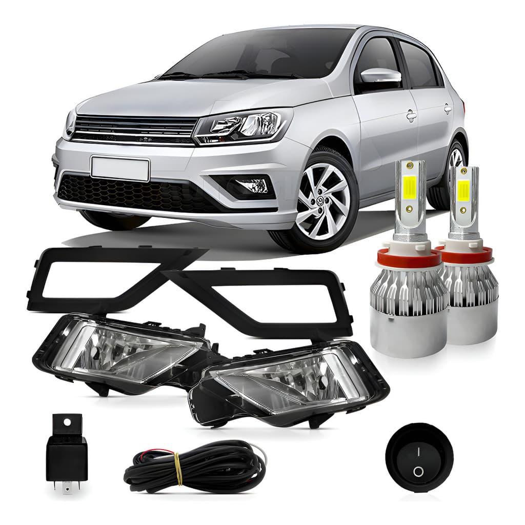 Kit Farol Milha Gol Voyage G8 2018 A 2023 Lâmpadas Super Led Branco