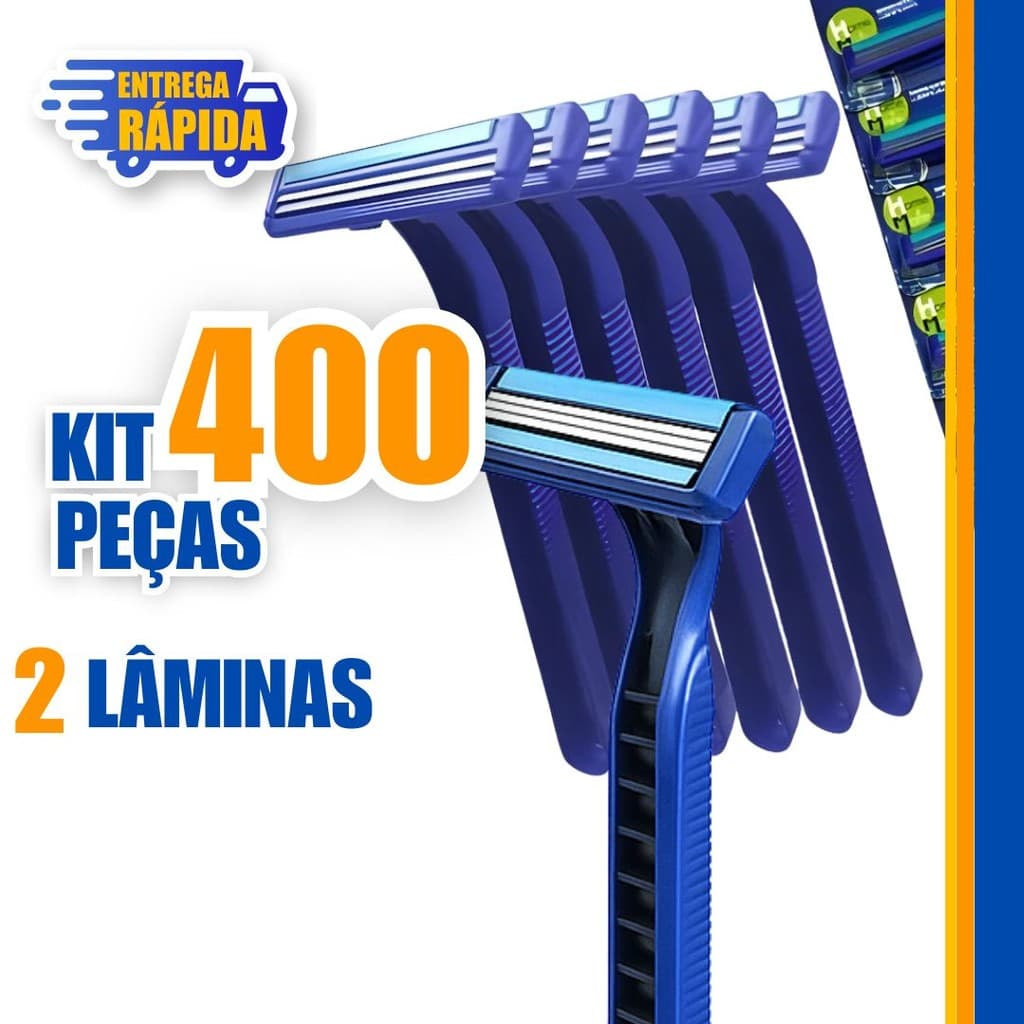 Kit 400/150/120 Barbeador Descartável 2 Lâminas c/ Fita Lubrificante | Prestobarba Uso Diário e Profissional Atacado