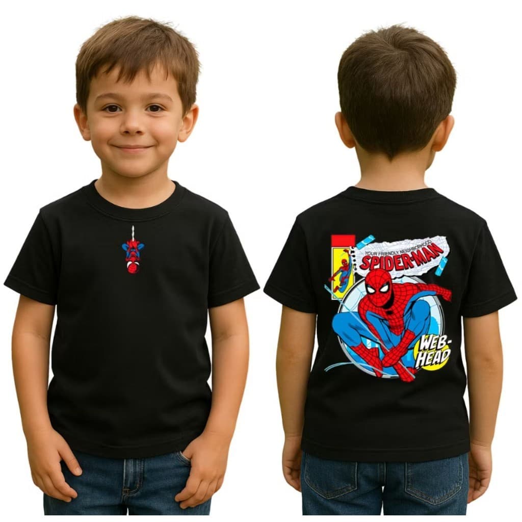 Camiseta Infantil Spider-Man Frente e Costas Algodão Premium 30.1 Confortável Moderna Confortável Dia das Crianças