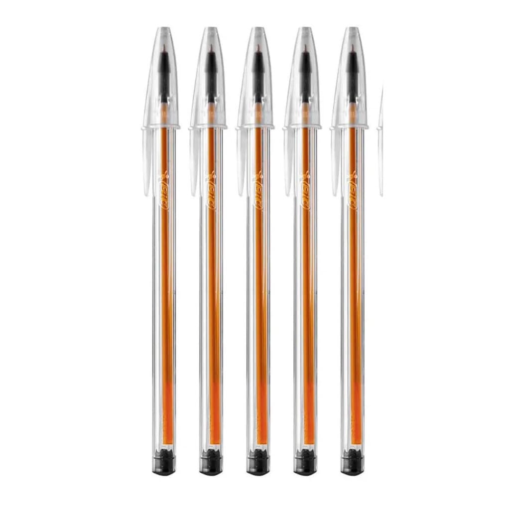 Caneta Esferográfica Cristal Ponta Fina 0.8 mm Preta Bic - Kit Com 5 Unidades