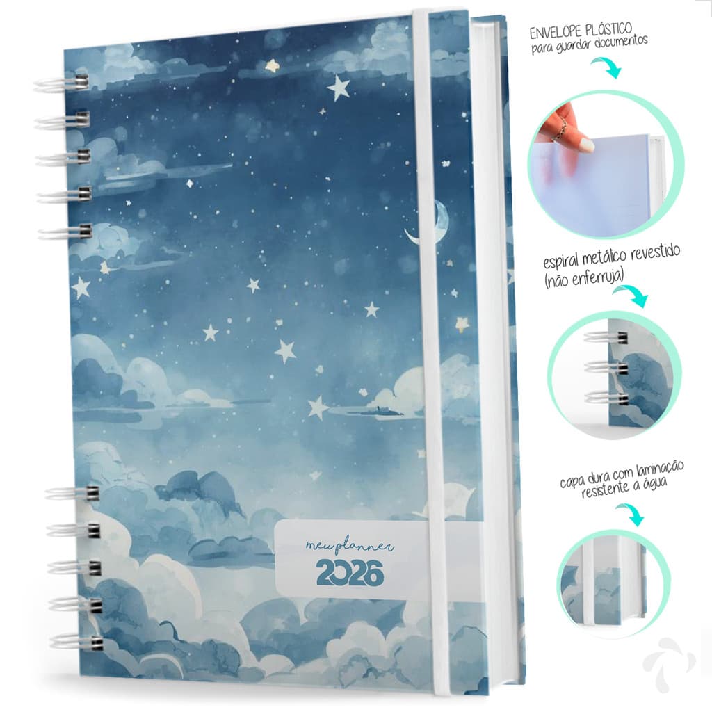 Agenda Planner 2026 Visão Semanal E Mensal Capa Dura Dream Sky