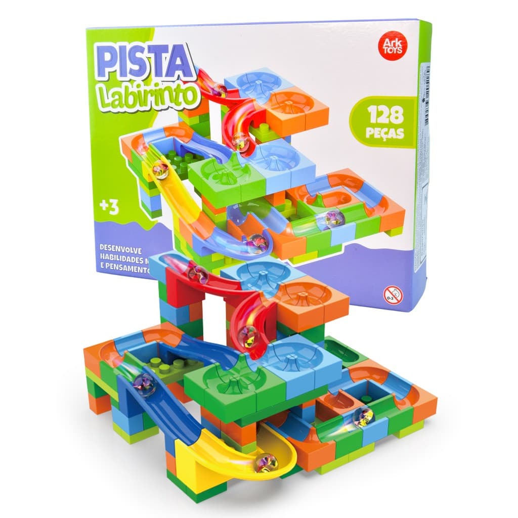 Pista Labirinto de Bolinhas para Montar Ark Toys 98 ou 128 Peças Brinquedo Educativo Infantil +3 Anos