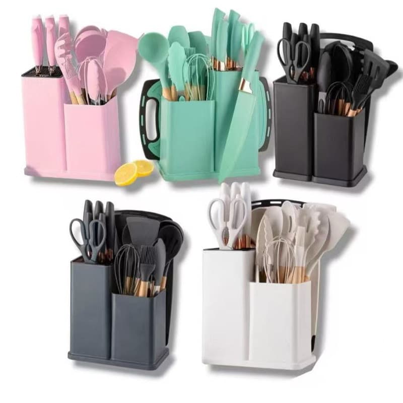 Kit Super Luxuoso 19 Peças para Cozinha - Completo com Tábua de Silicone (Tamanho P)