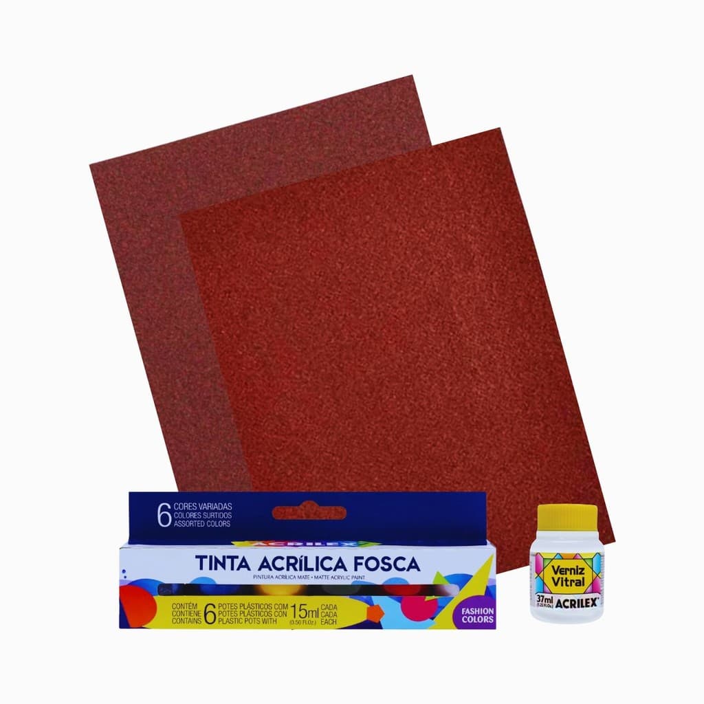 Tinta Acrílica Fosca Acrilex 06 Cores + LIXAS + VERNIZ 37ml