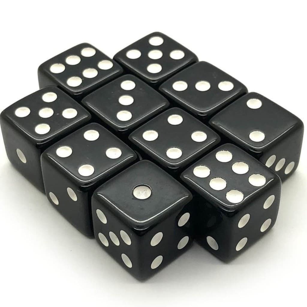 Kit Lote 1000 Dados Preto 6 Faces Jogos Rpg 16mm Conjunto Carta Branco Lado Xadrez General Tabuleiro