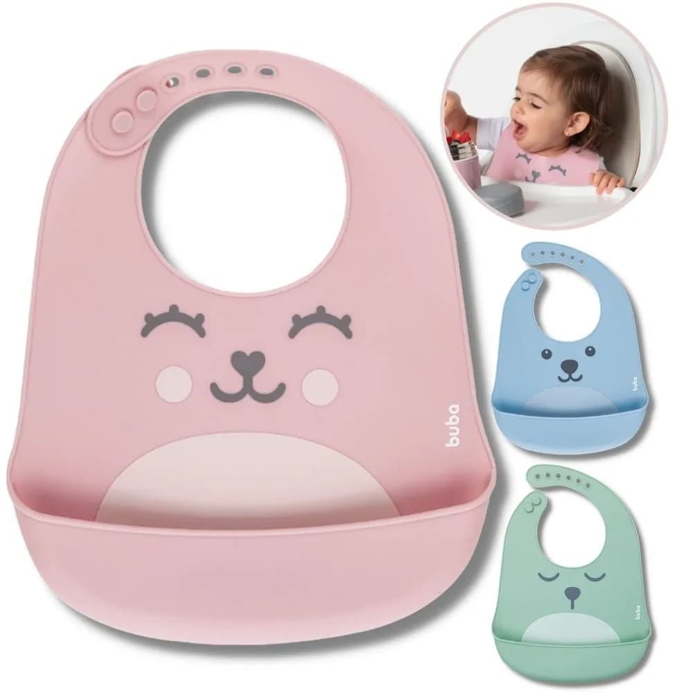 Babador Buba Gumy Silicone com Bolso | BPA Free Lavável Lava-Louças | Bebê Criança 3+ Meses