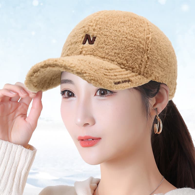 Chapéu feminino inverno lã de cordeiro boné de beisebol outono inverno engrossado quente boné de pico versão coreana na