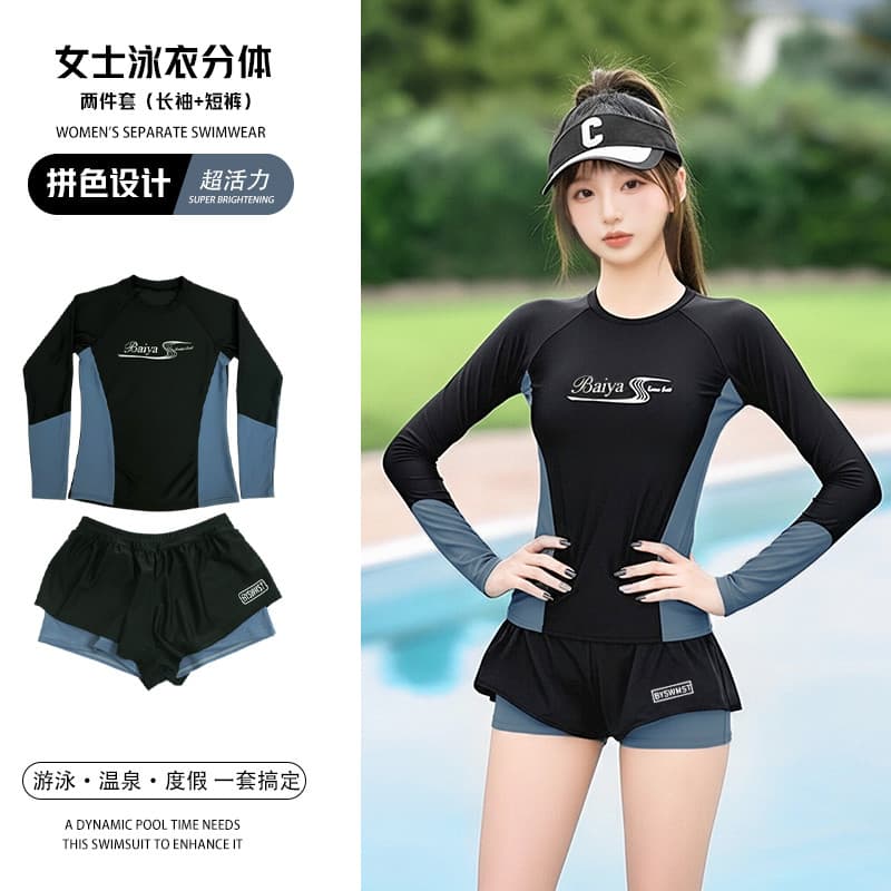 Novo terno de mergulho coreano feminino Split medusa terno de manga comprida protetor solar de secagem rápida surf Sn