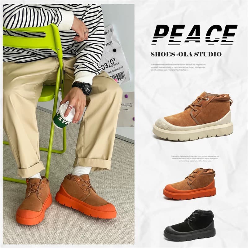 Botas de neve estilo masculino feminino inverno quente forro de lã engrossado casal ao ar livre pele quente integrado lã