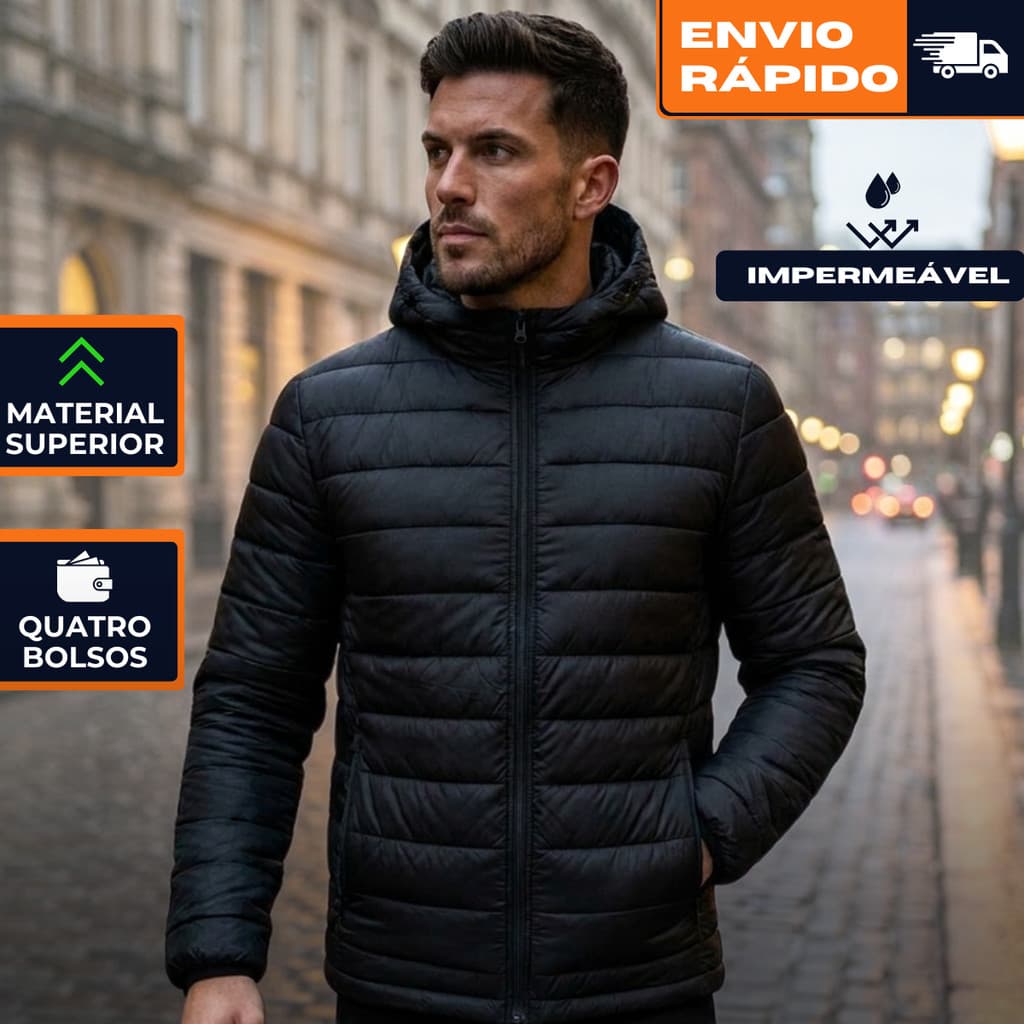Jaqueta Unissex Frio Nylon Com Gola Alta e Capuz Removível
