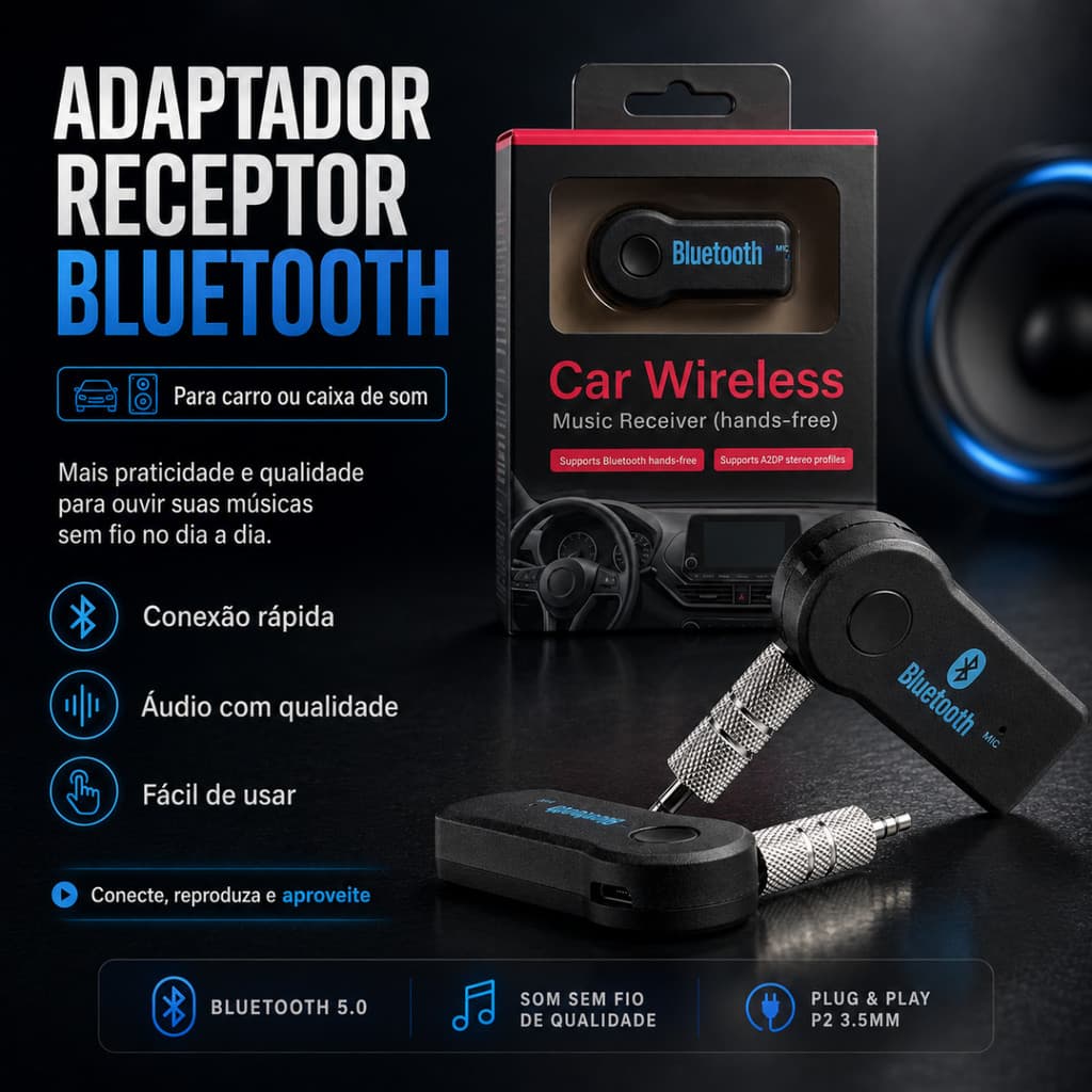Adaptador Receptor Conector Bluetooth para Carro ou Caixa de Som P2 Le805b