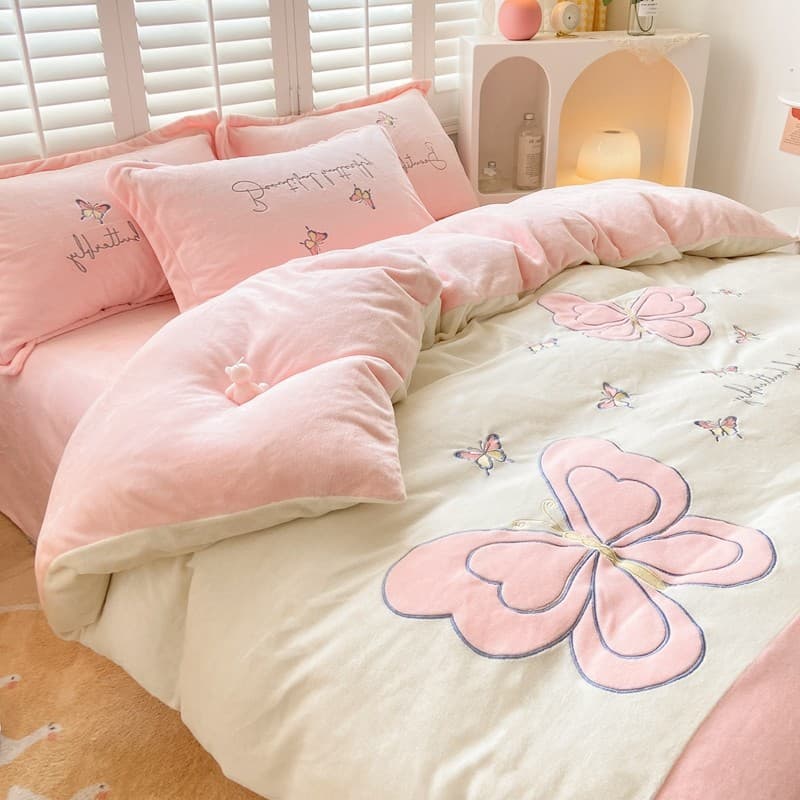 Inverno leite velo conjunto de quatro peças ins estilo Coral velo cama flanela engrossado colcha capa folha de cama conj