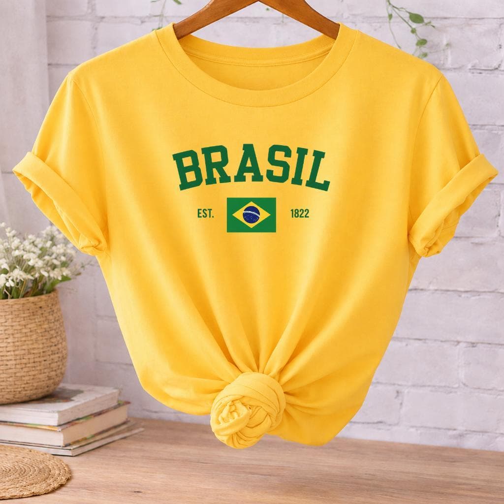 Camiseta Feminina Brasil Copa Seleção Blusinha Amarela 100% Algodão Streetwear Básica Estilosa Oferta