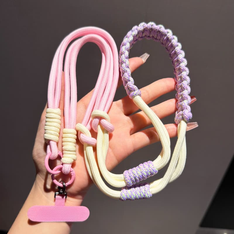 Alça De Ombro Ampliada Rosa E Bege Tecida Para Telefones Celulares , Corrente Celular Ao Ar Livre