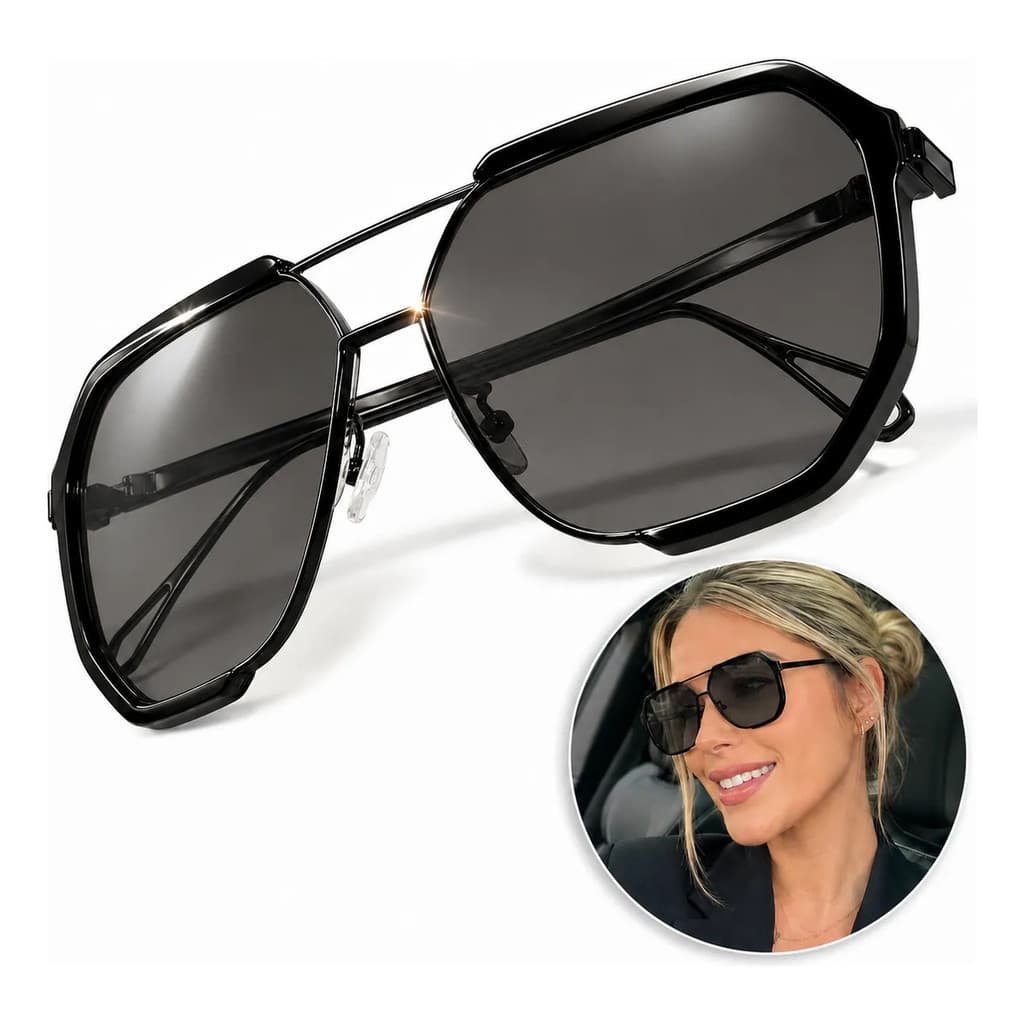 Óculos De Sol Feminino Grande Quadrado Blogueira Uv400